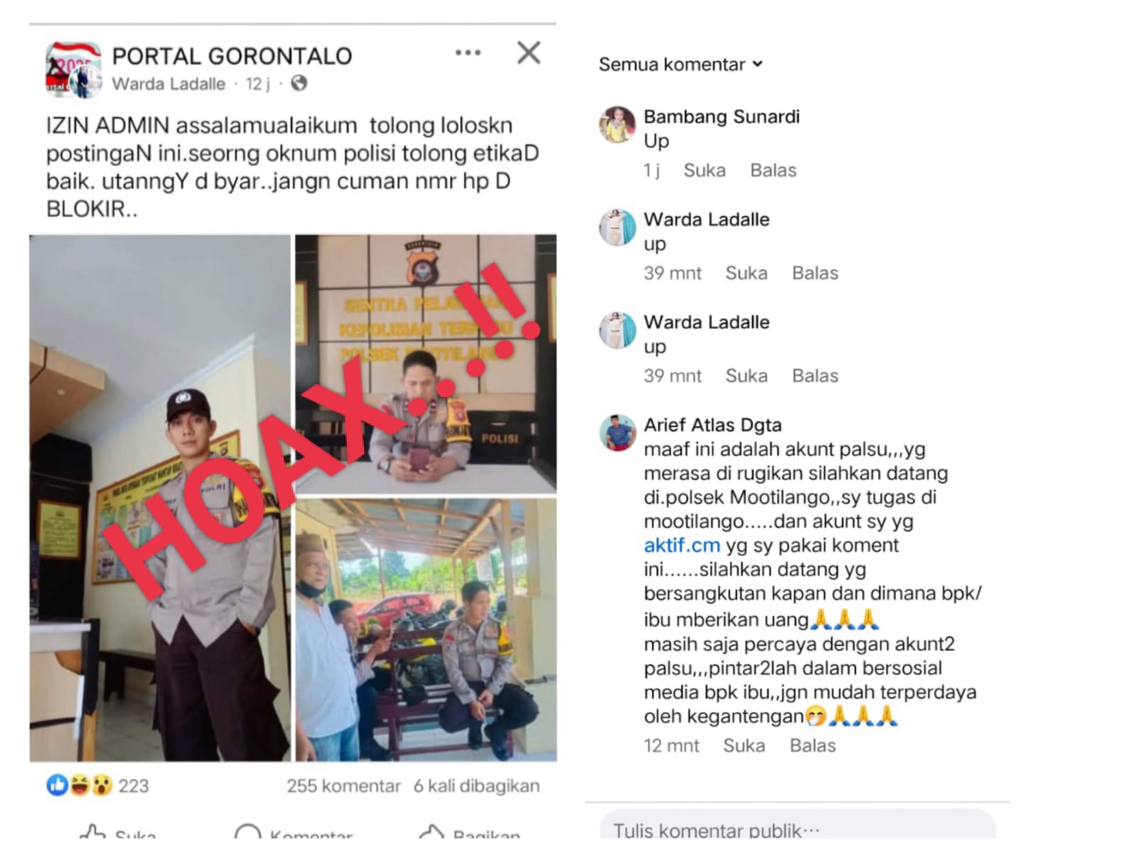 Akun Facebook Warda Ladalle Tagih Hutang Oknum Polisi, Aipda Arif: Dia Penipu, Foto Saya Diambil Dari Postingan Pribadi